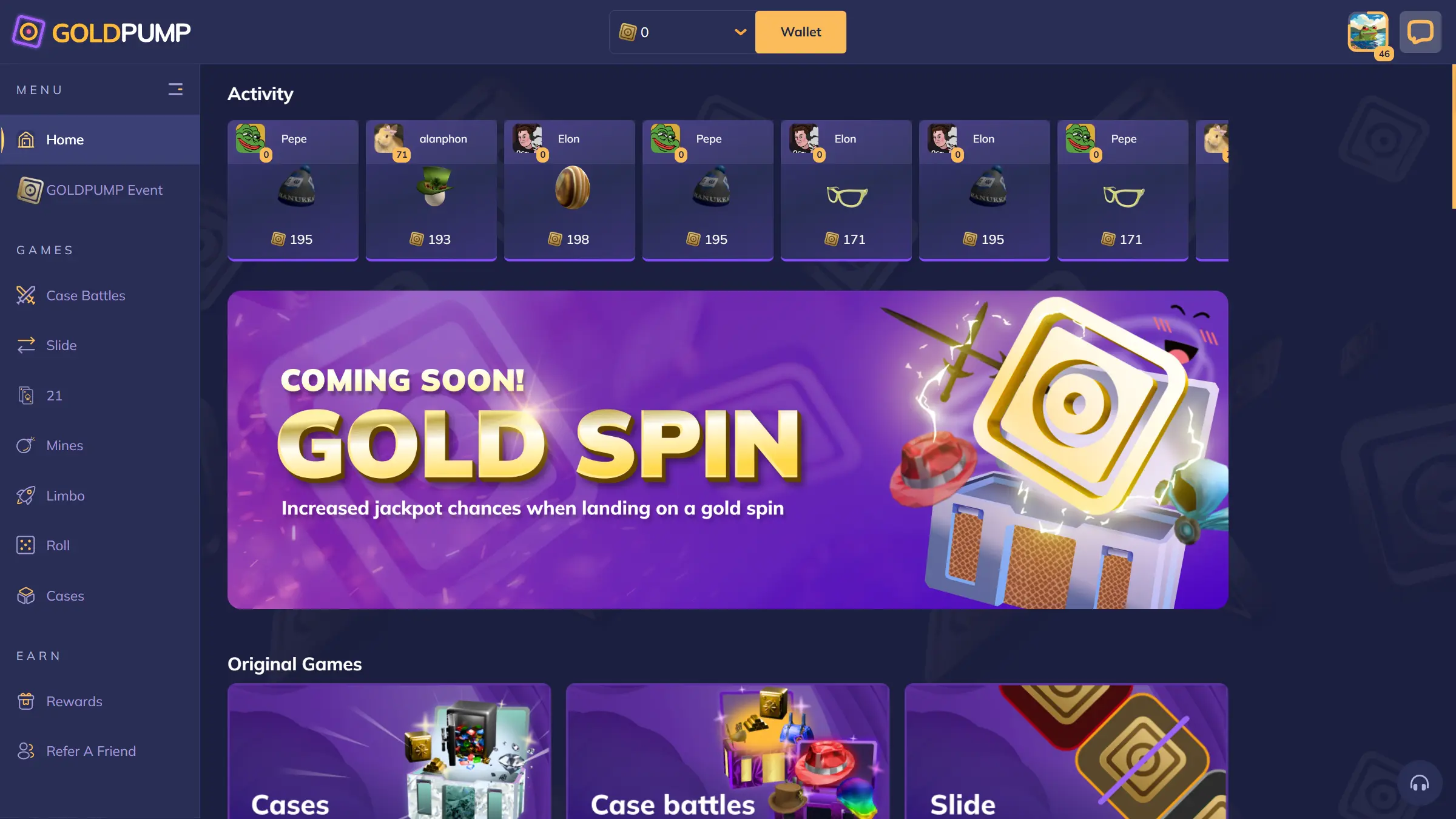 Goldpump homepage screenshot