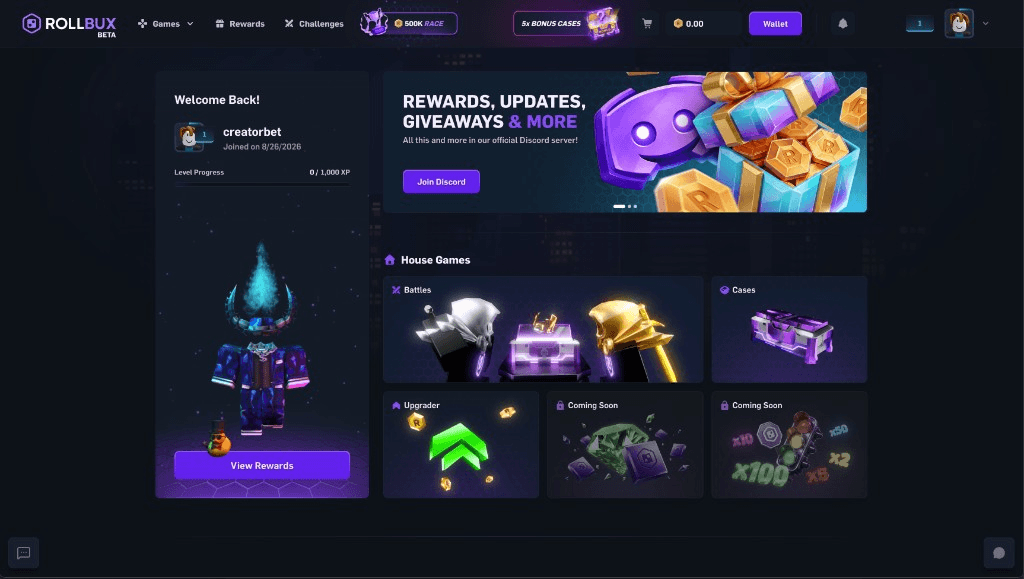 Rollbux homepage screenshot