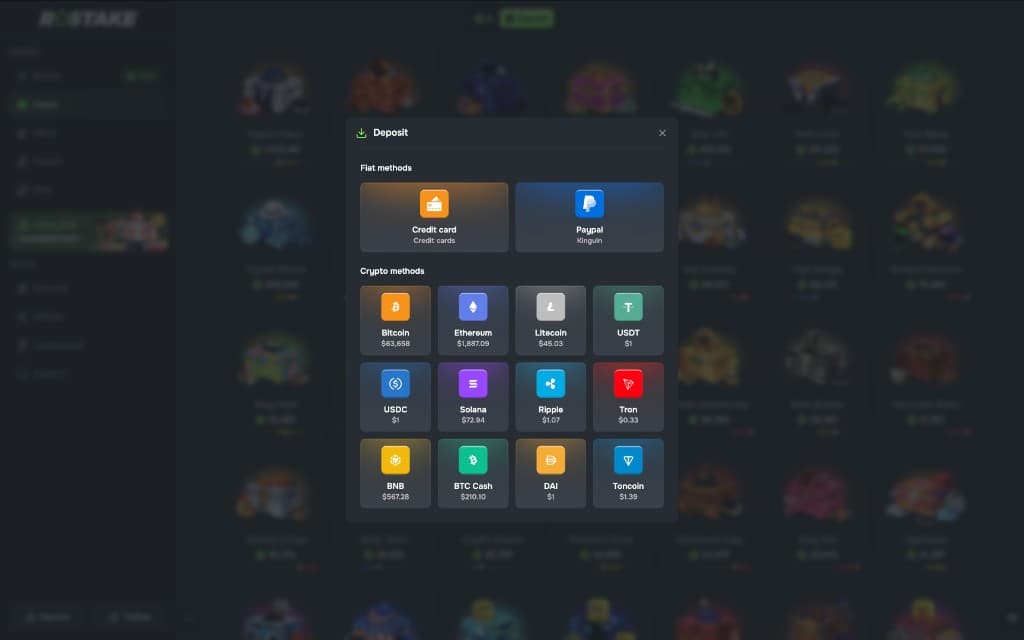 RoStake deposit screenshot