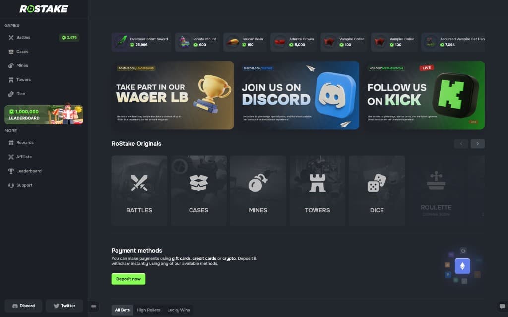 RoStake homepage screenshot
