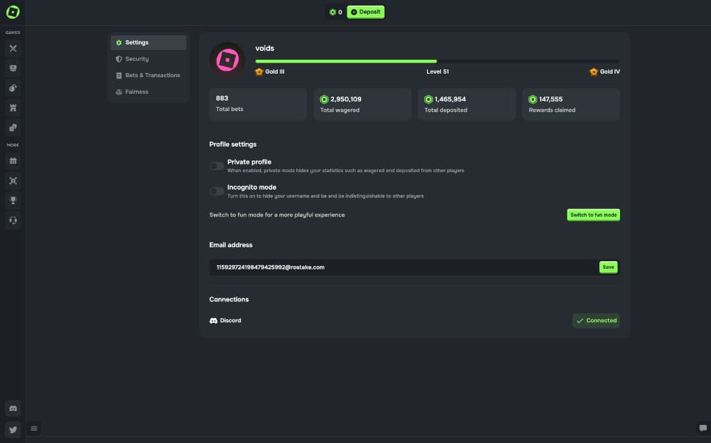RoStake settings screenshot